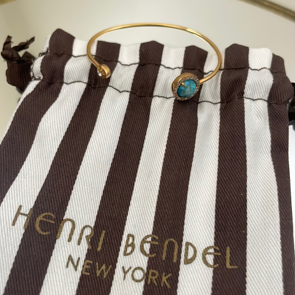 Henri Bendel Luxe Hex Semi Precious Delicate Cuff Bracelet in Turquoise